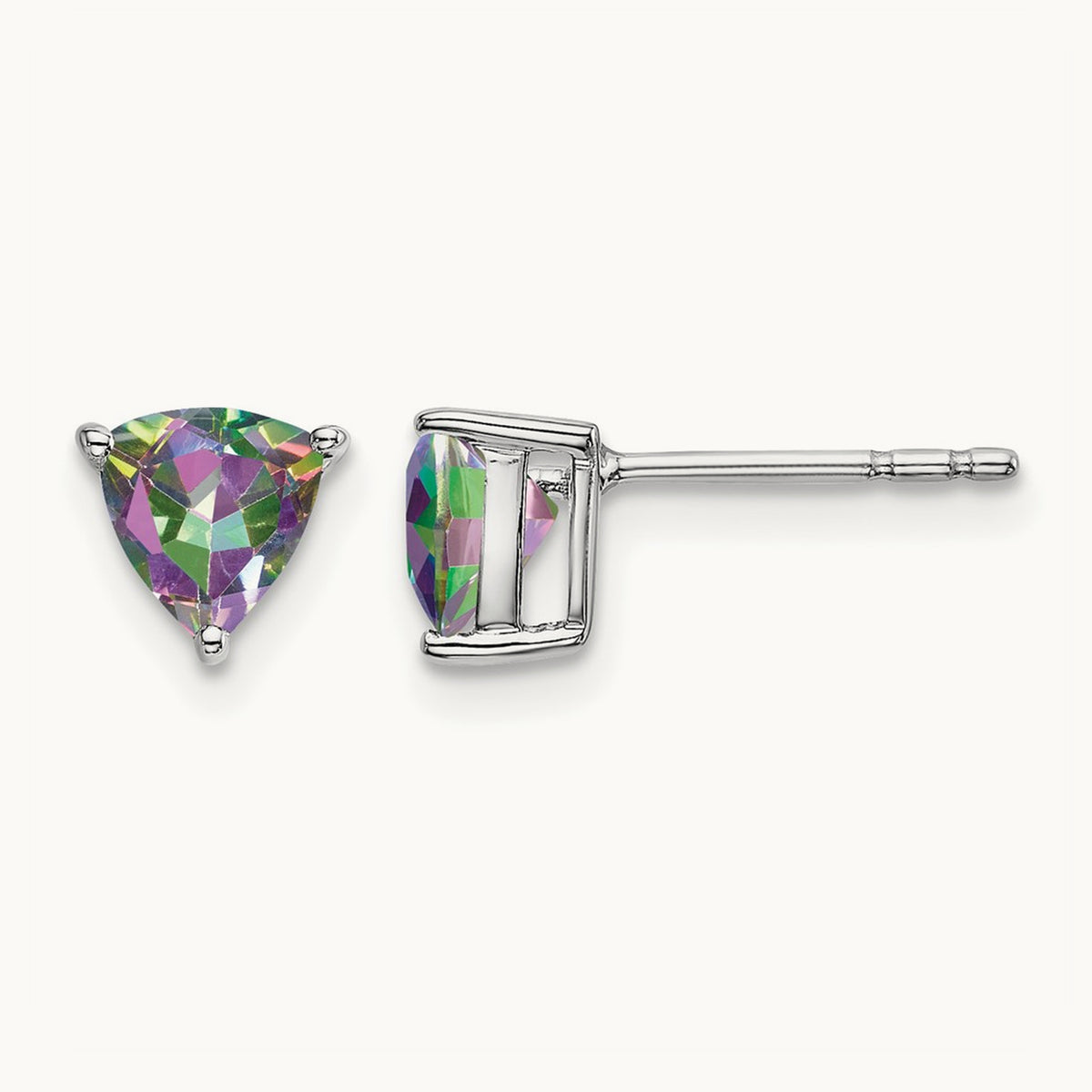 Trillion Mystic Fire Topaz Earrings, 14K White Gold