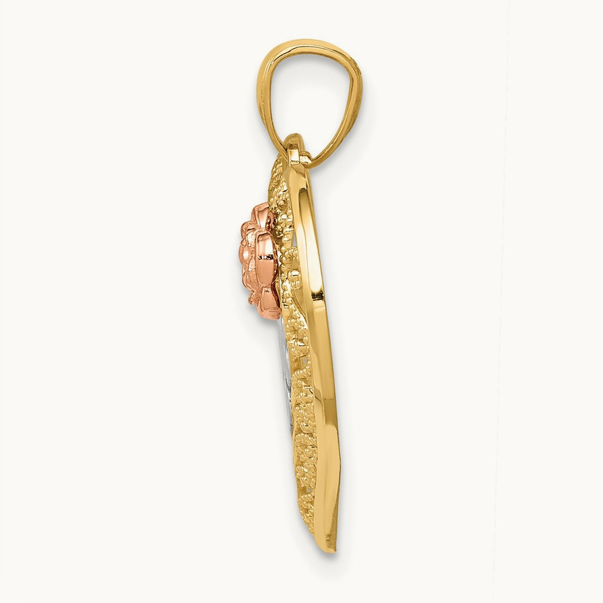 w/White Rhodium D/C MOM in Heart w/Rose Pendant, 14K Two-tone