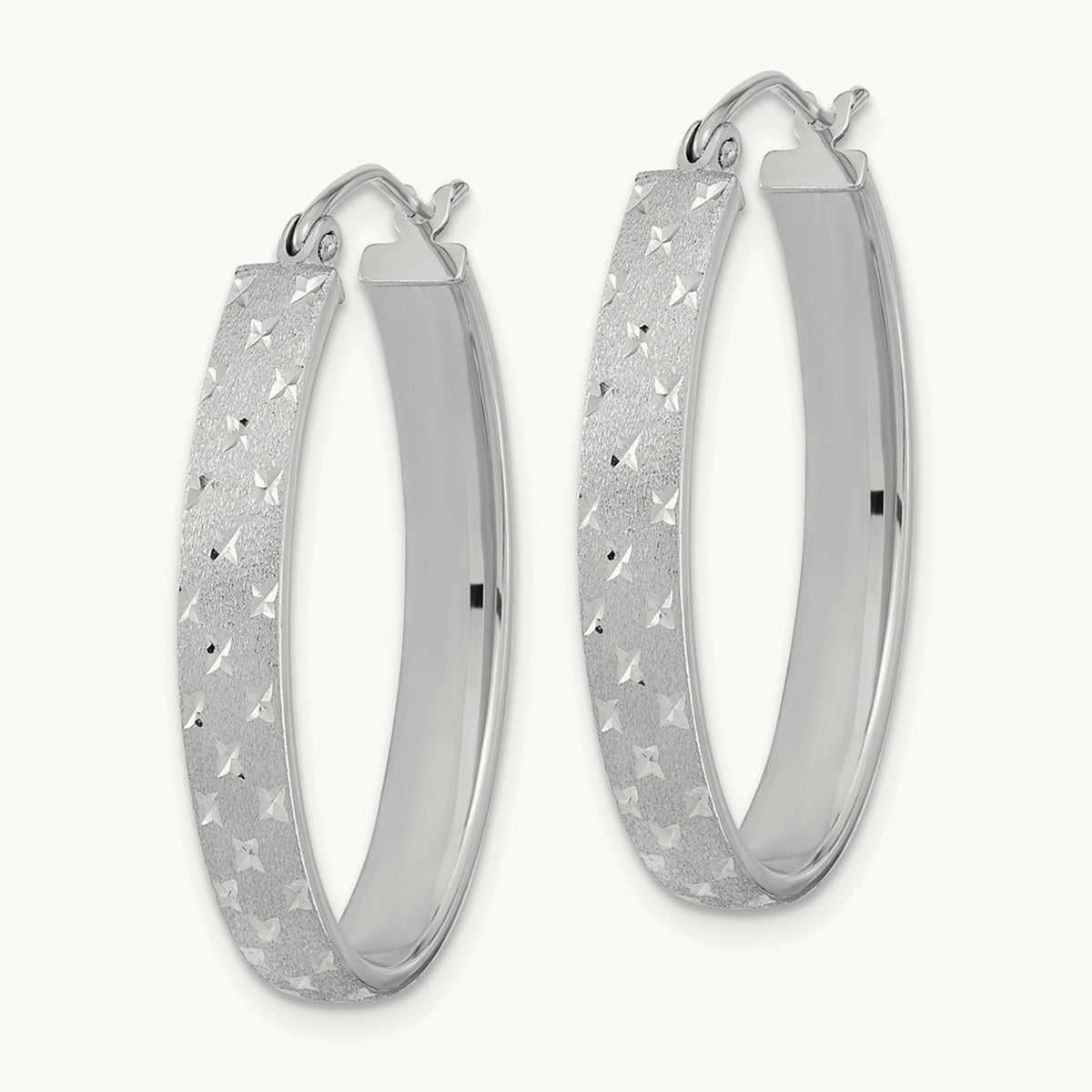 Polished Satin Diamond-cut Hoop Earrings — 14K White Gold, 20.75mm