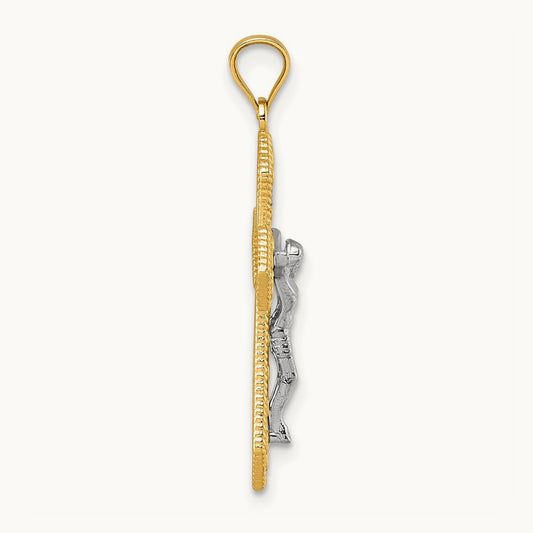 Polished and Beaded Fancy Crucifix Pendant, 14K Two-tone