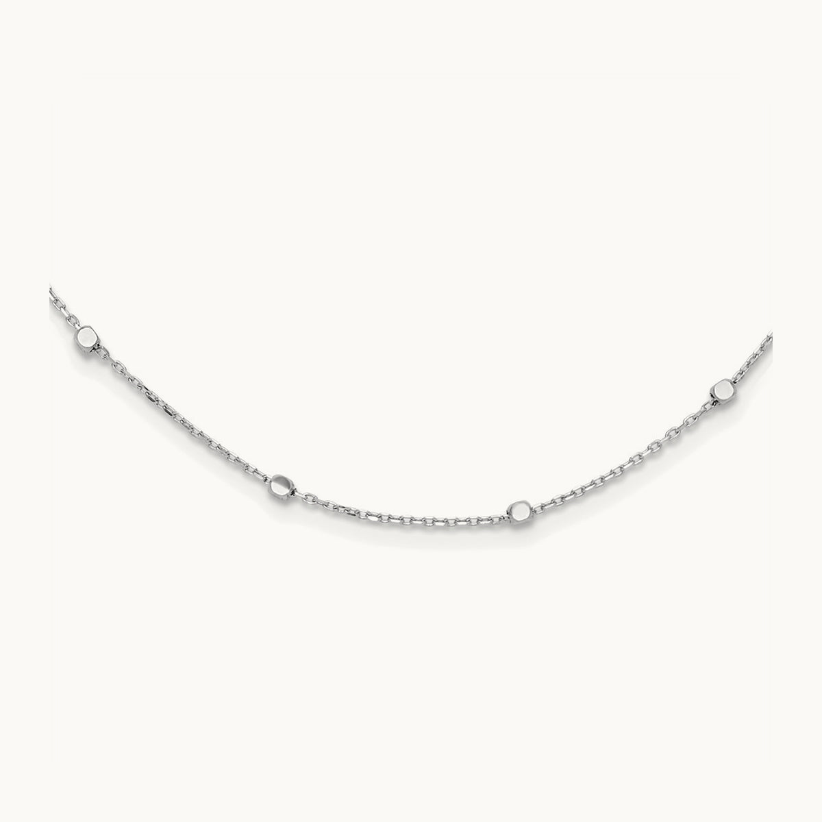 Polished Cube Stations with 2in extension Necklace — 14K White Gold