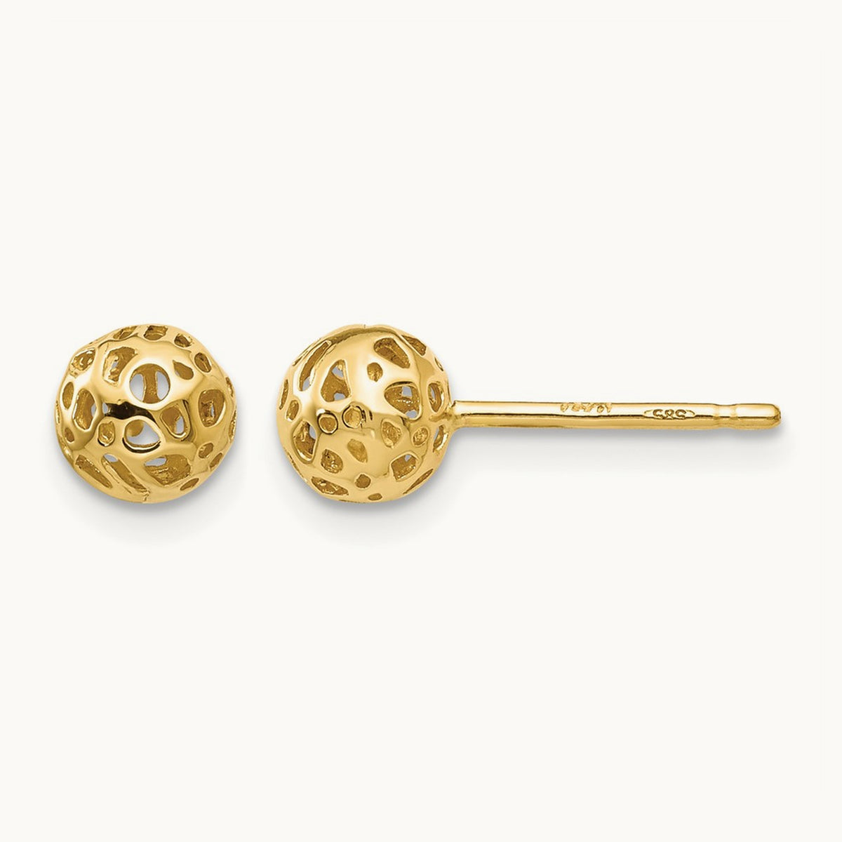 Small Fancy Ball Post Earrings — 14K Yellow Gold