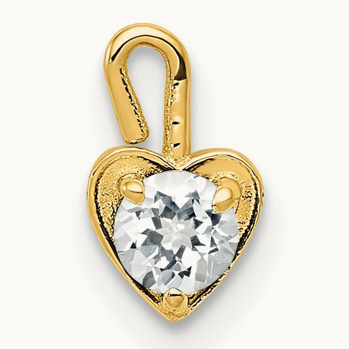 April Synthetic Birthstone Heart Charm — 14K Yellow Gold