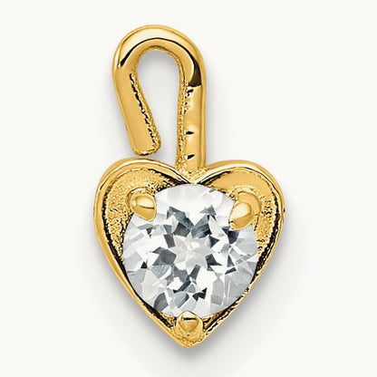 April Synthetic Birthstone Heart Charm — 14K Yellow Gold
