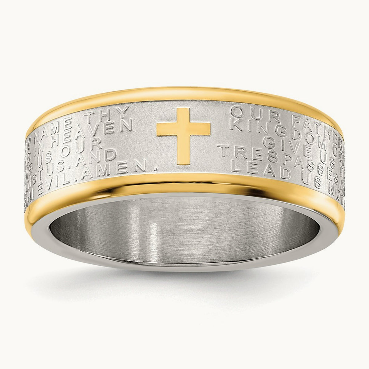 Brushed & Polished Yellow IP Lord's Prayer Band, 8mm, Stainless Steel