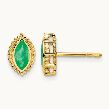 Marquise Emerald Post Earrings — 14K Yellow Gold