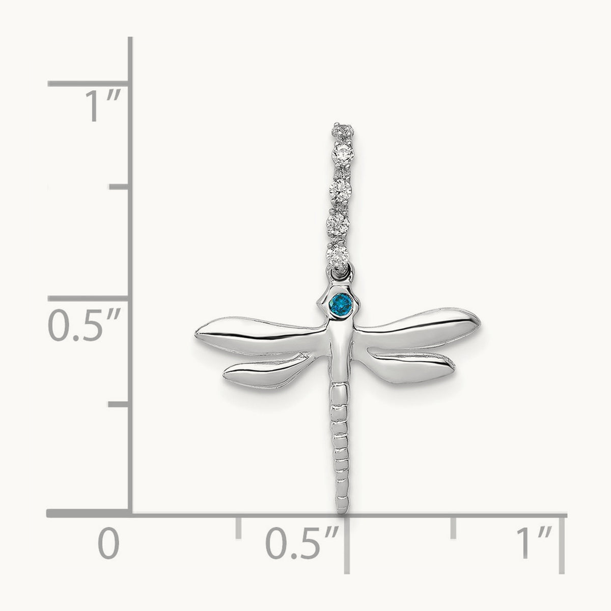 Blue and White Diamond Dragonfly Pendant, 14K White Gold
