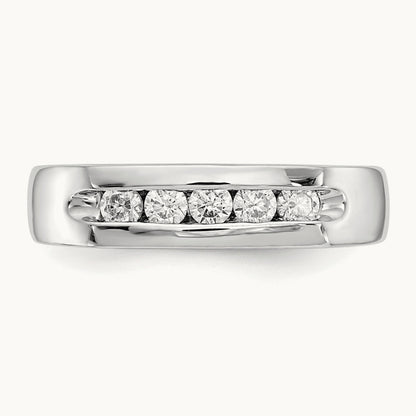 5-Stone Diamond Channel Band, 14K White Gold