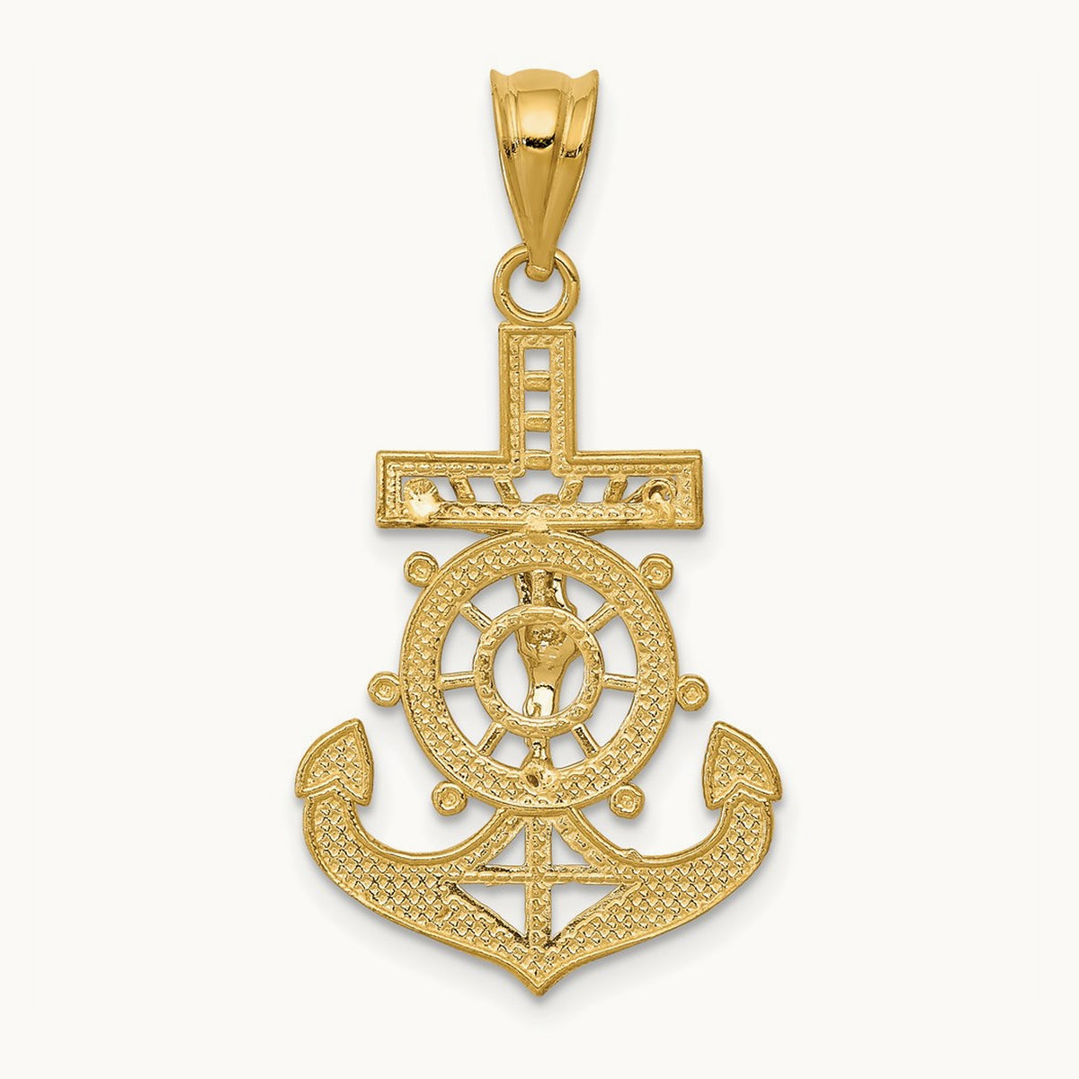 w/Rhodium Diamond-cut Mariners Crucifix Pendant, 14K