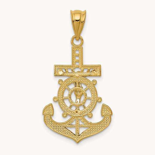 w/Rhodium Diamond-cut Mariners Crucifix Pendant, 14K