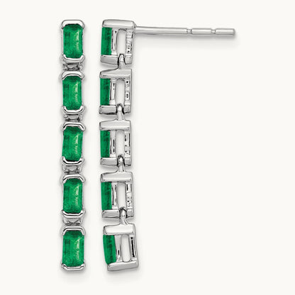 Emerald 5-stone Dangle Earrings, 14K White Gold