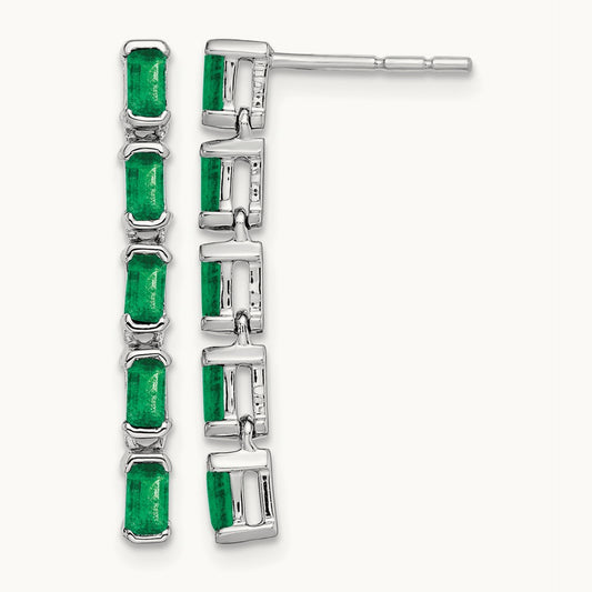 Emerald 5-stone Dangle Earrings, 14K White Gold