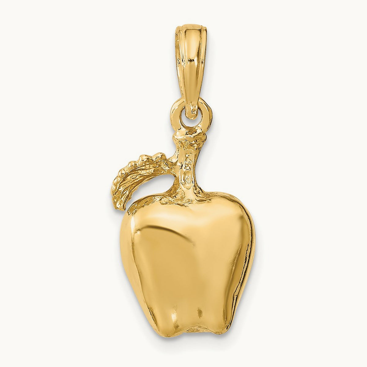 3-D Apple W/ Stem and Leaf Charm, 14K
