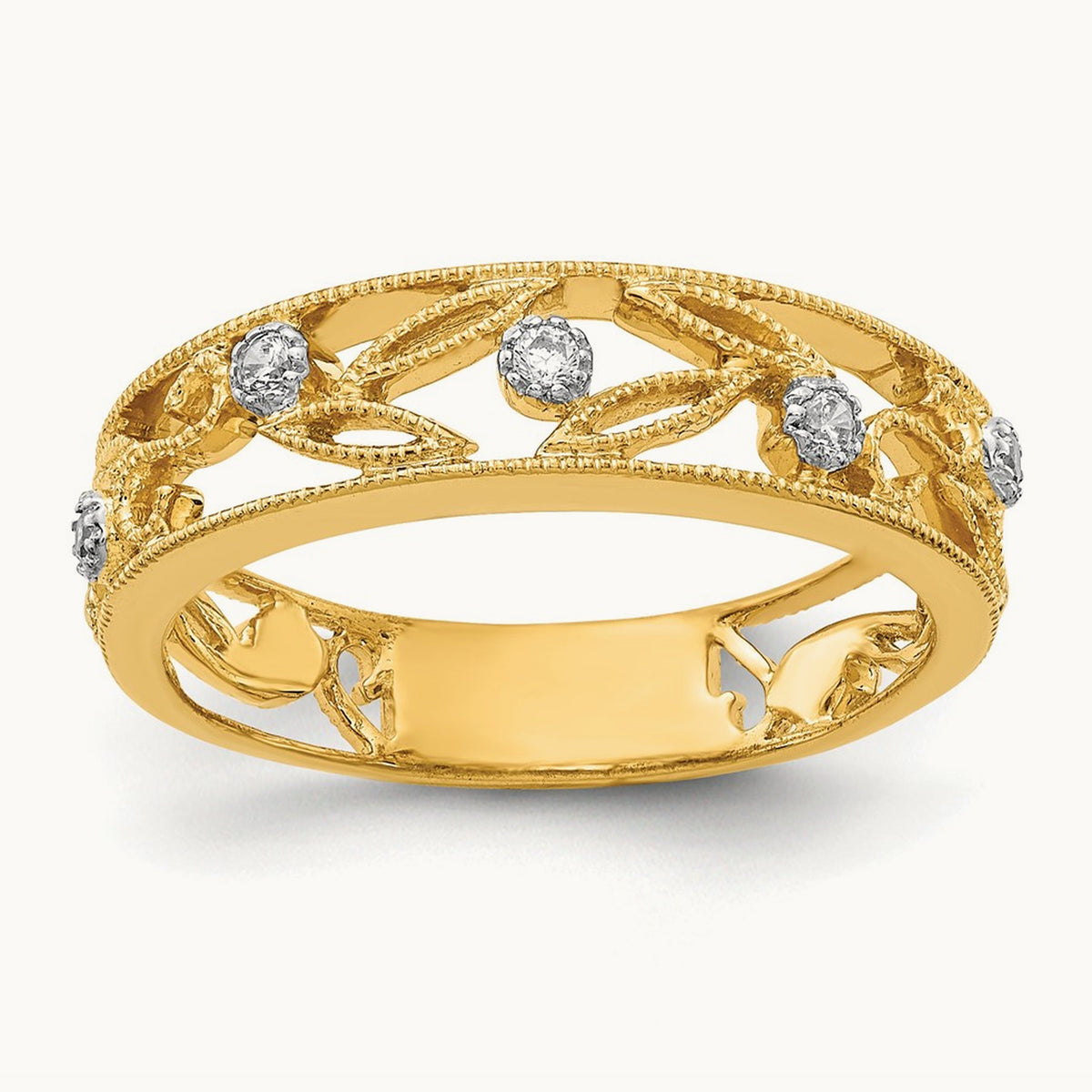 Flower Vine Design Diamond Ring — 14K Yellow Gold, 7
