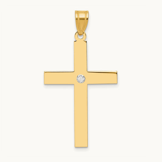Polished .02ct. Diamond Cross Pendant, 14K