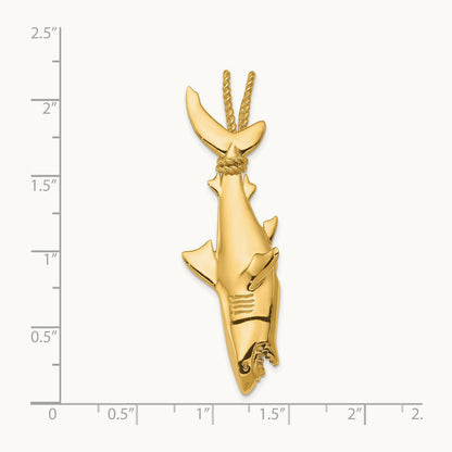 Hollow Polished 3-D Hanging Shark Pendant, 14K