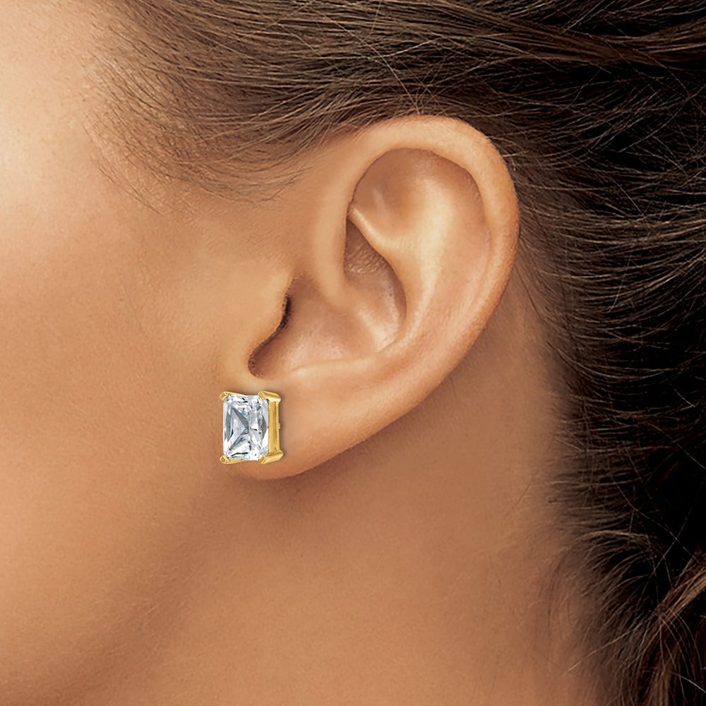 Radiant Four-Prong Stud Earrings, 0.50-6.00 ct tw Lab-Grown Diamond — 6 ct, 14K Yellow Gold