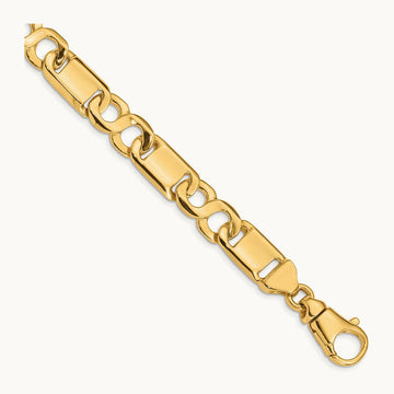 Hand-polished Fancy Link Bracelet, 10.4mm, 14K