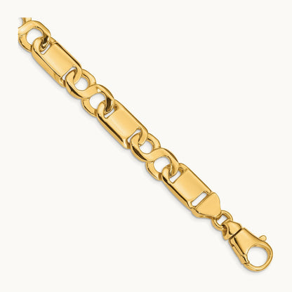 Hand-polished Fancy Link Bracelet, 10.4mm, 14K