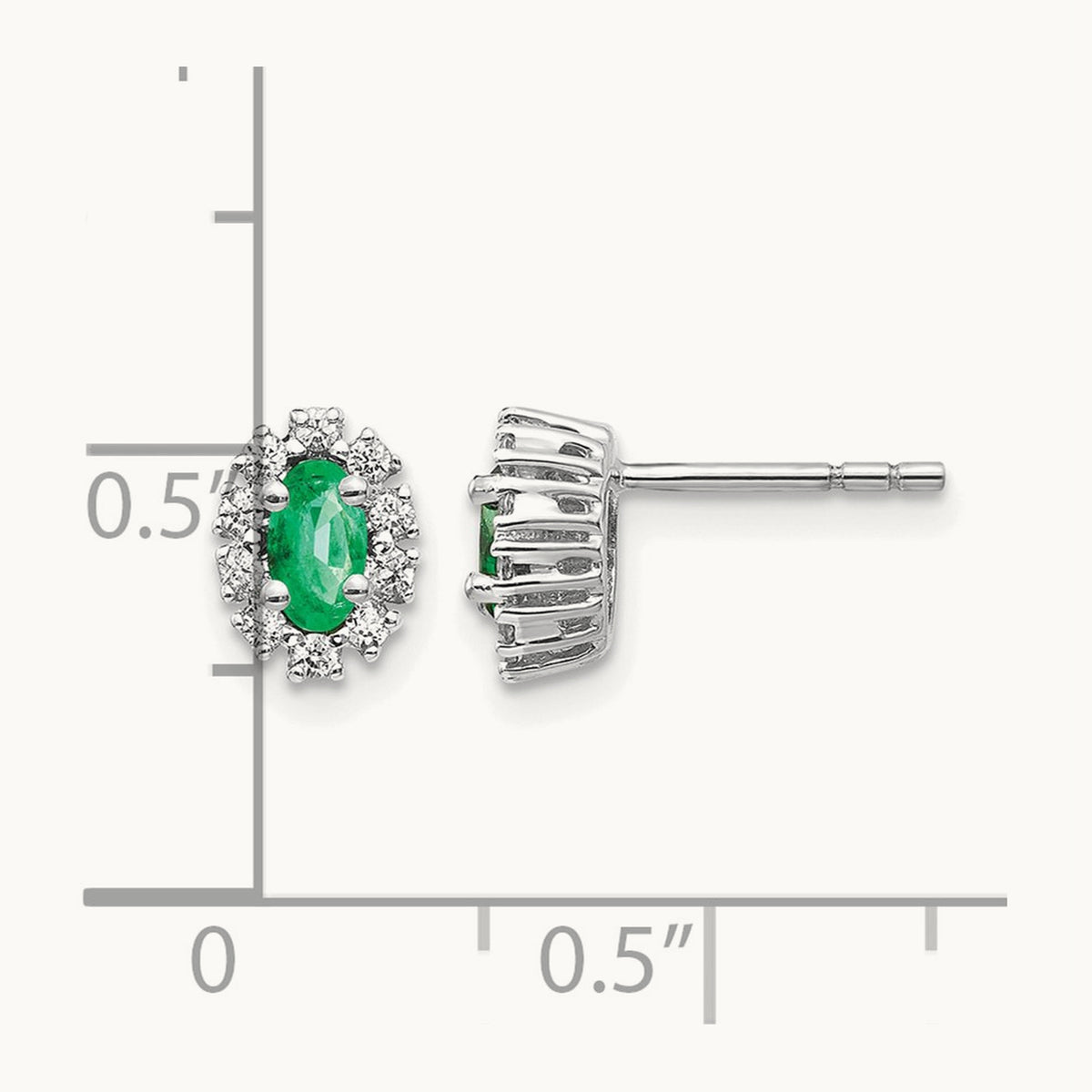Diamond and Emerald Oval Halo Earrings — 14K White Gold