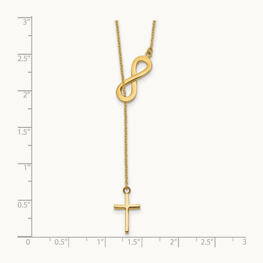 Polished Infinity & Cross Lariat Necklace, 14K