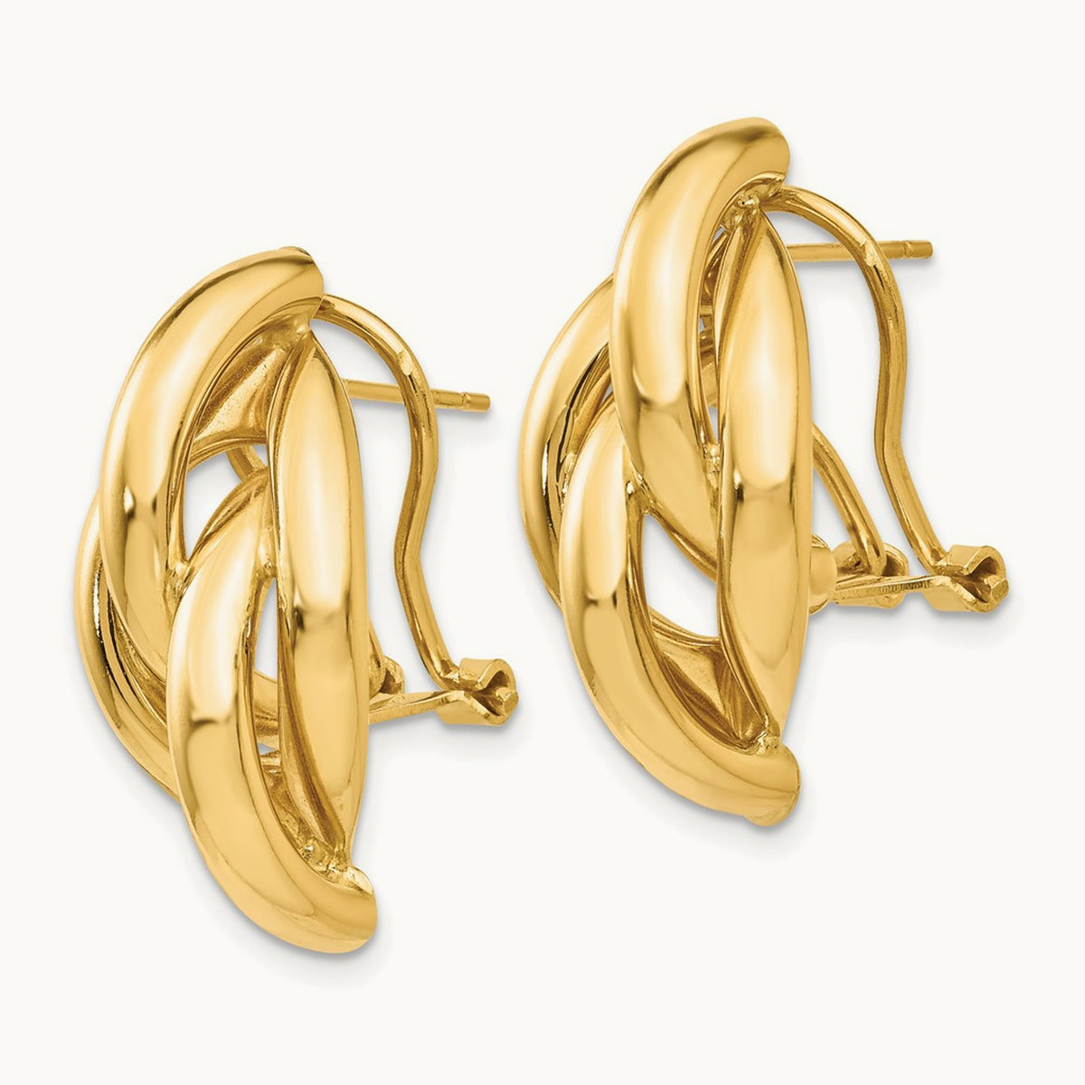 Swirl Omega Back Post Earrings — 14K Yellow Gold
