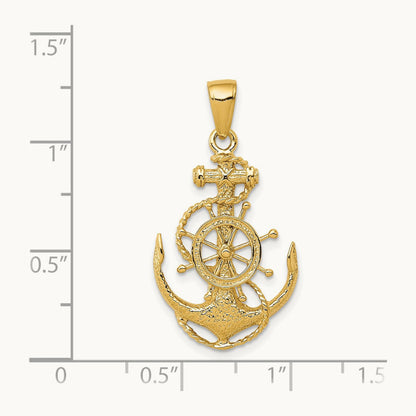 Medium Anchor with Wheel Pendant — 14K Yellow Gold