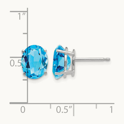 9x7mm Oval Blue Topaz Earrings, 14K White Gold