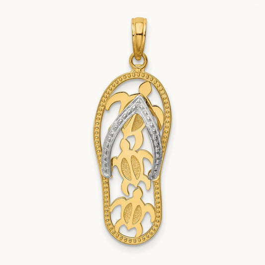 Triple Sea Turtle Flip-Flop Pendant, 14K Two-tone