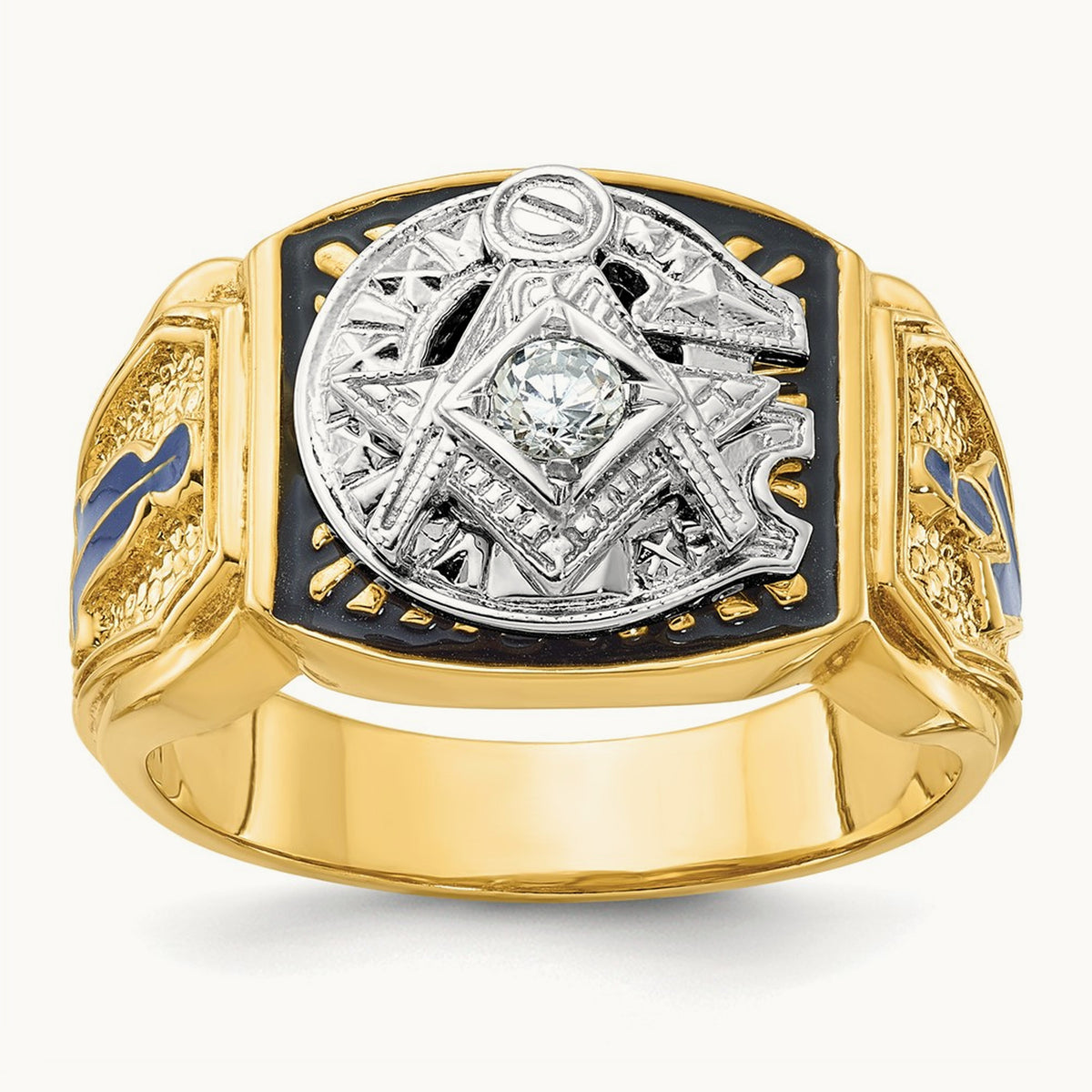 14ktt IBGoodman Men's Enameled & Diamond Blue Lodge Masonic Ring