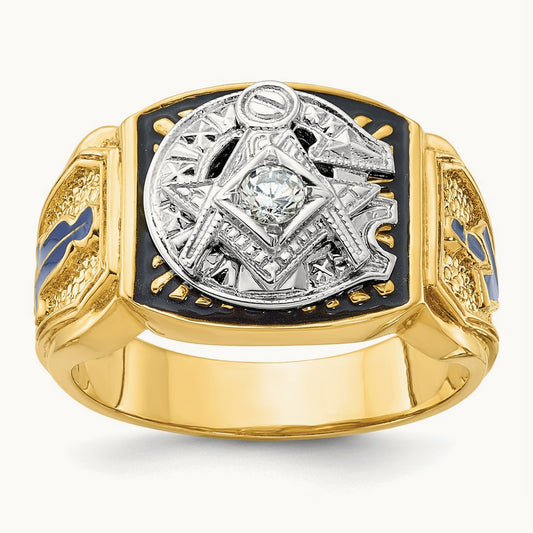 14ktt IBGoodman Men's Enameled & Diamond Blue Lodge Masonic Ring