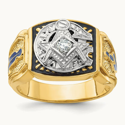 14ktt IBGoodman Men's Enameled & Diamond Blue Lodge Masonic Ring