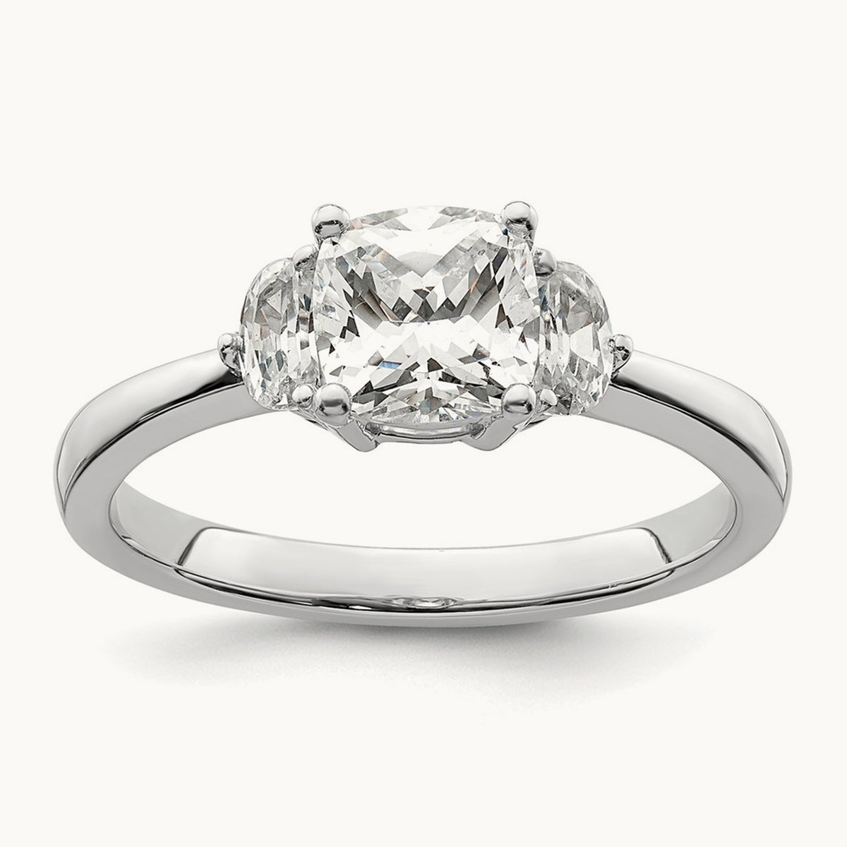3 Stone Half Moon/Cushion Semi-Mount Dia Ring, 14K White Gold