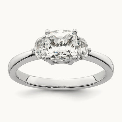 3 Stone Half Moon/Cushion Semi-Mount Dia Ring, 14K White Gold