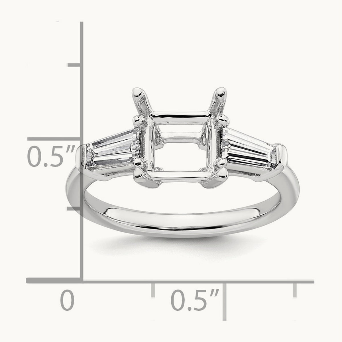 Baguette Princess Semi-Mount Engagement Ring, 0.50-0.75 ct tw Lab-Grown Diamond — 3/4 ct, 14K White Gold