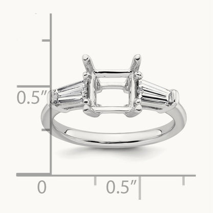 Baguette Princess Semi-Mount Engagement Ring, 0.50-0.75 ct tw Lab-Grown Diamond — 3/4 ct, 14K White Gold