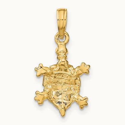 Land Turtle Charm, 14K with Green Enamel
