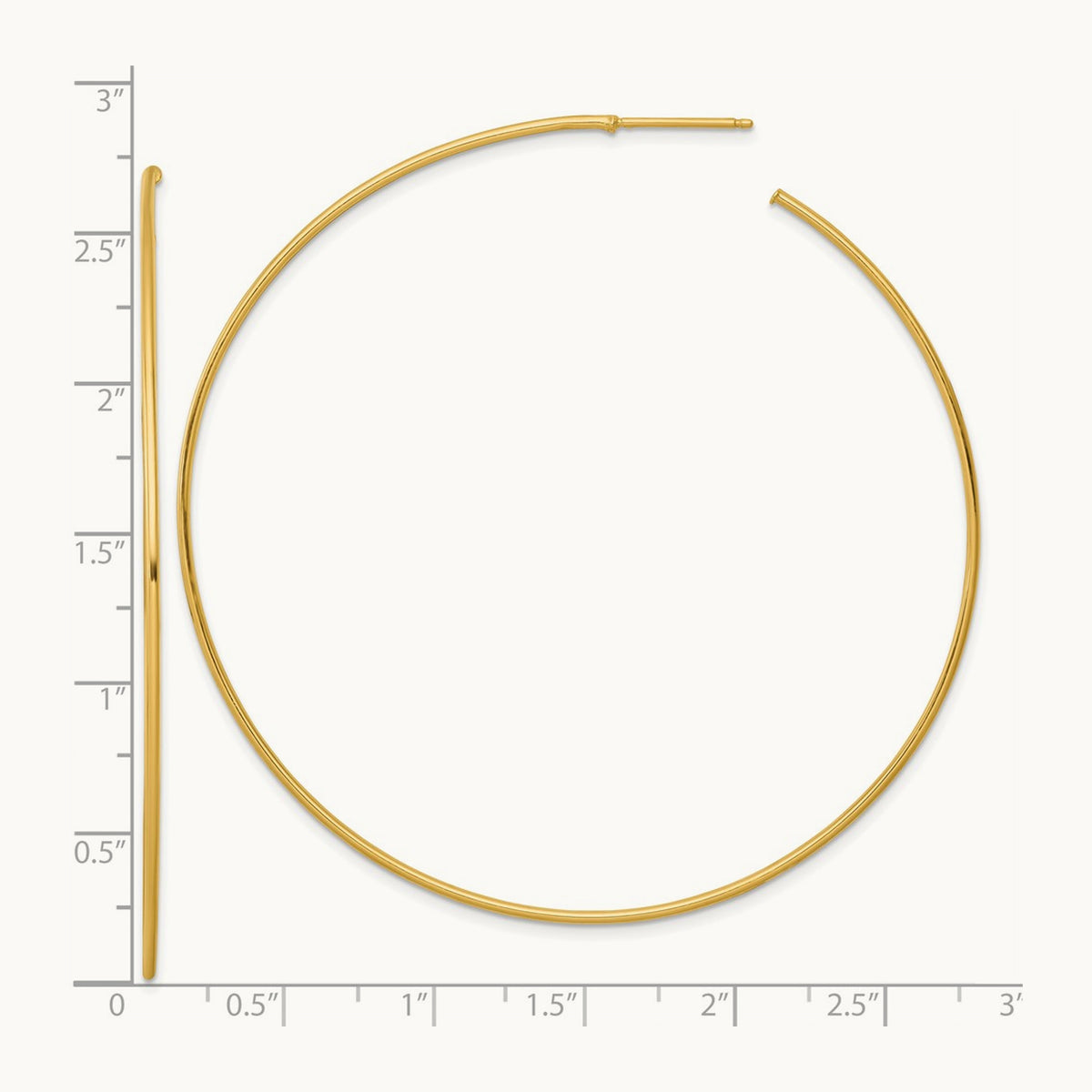 1.2 x Polished Post Hoop Earrings, 70mm, 14K