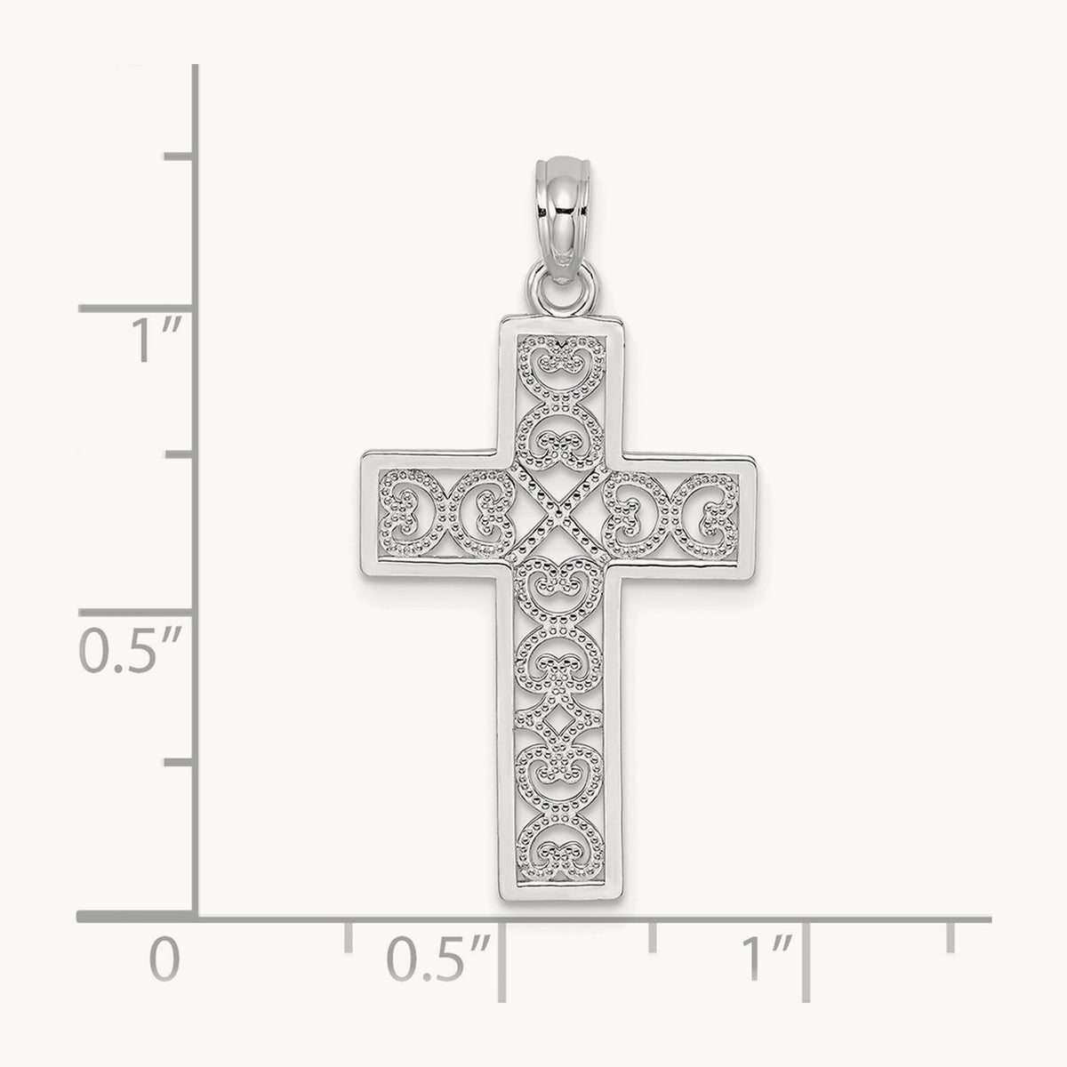 Polished Square Cross with Heart Design Charm — 14K White Gold