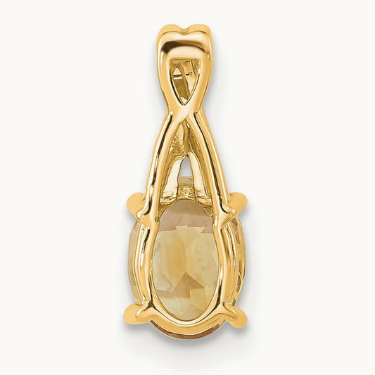 Oval Citrine and Diamond Pendant — 14K Yellow Gold