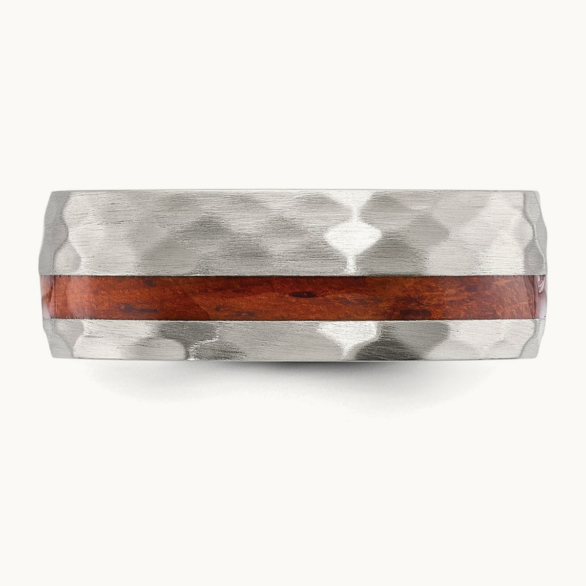 Brushed and Hammered with Wood Inlay Band, 8mm, Stainless Steel