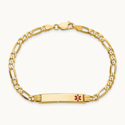 Medical Red Enamel Figaro ID Bracelet, 14K