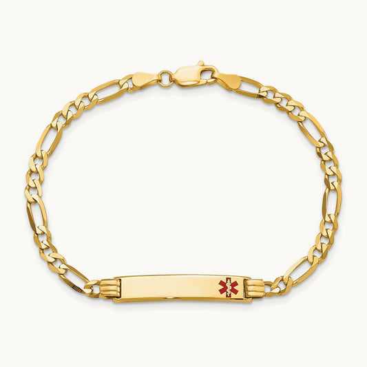 Medical Red Enamel Figaro ID Bracelet, 14K