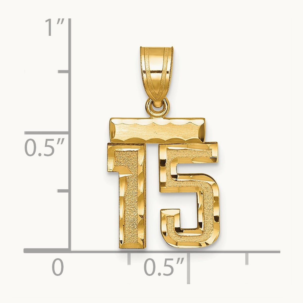 Small Brushed Diamond-cut Number 15 Charm, 14K