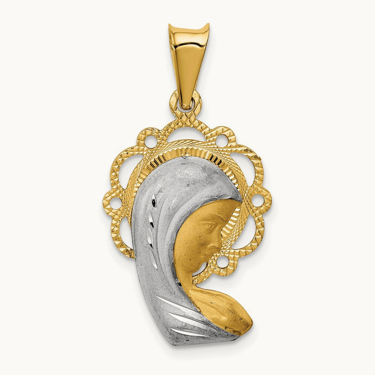 Satin And Polished Mary Pendant — 14K Two-Tone Gold
