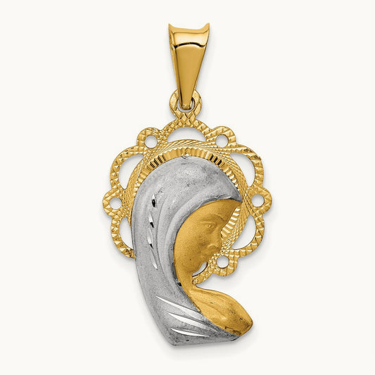 Satin And Polished Mary Pendant — 14K Two-Tone Gold