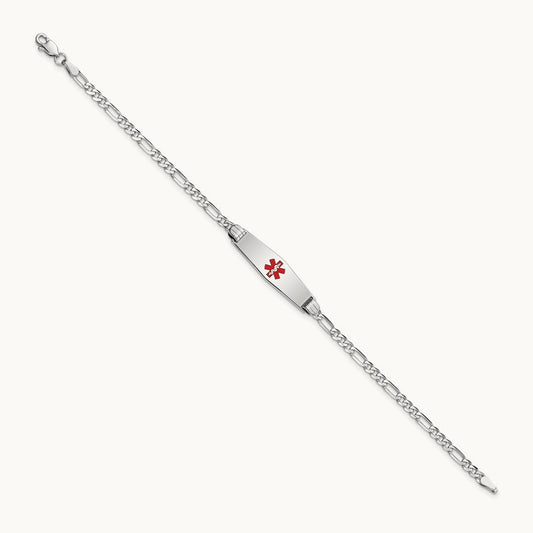 WG Medical Soft Diamond Shape Red Enamel Figaro Link ID Bracelet, 14K