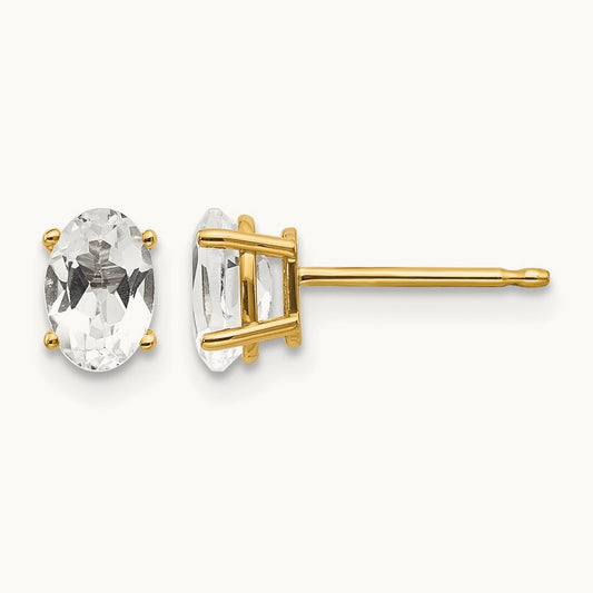 6x4 Oval April/ Topaz Post Earrings — 14K Yellow Gold
