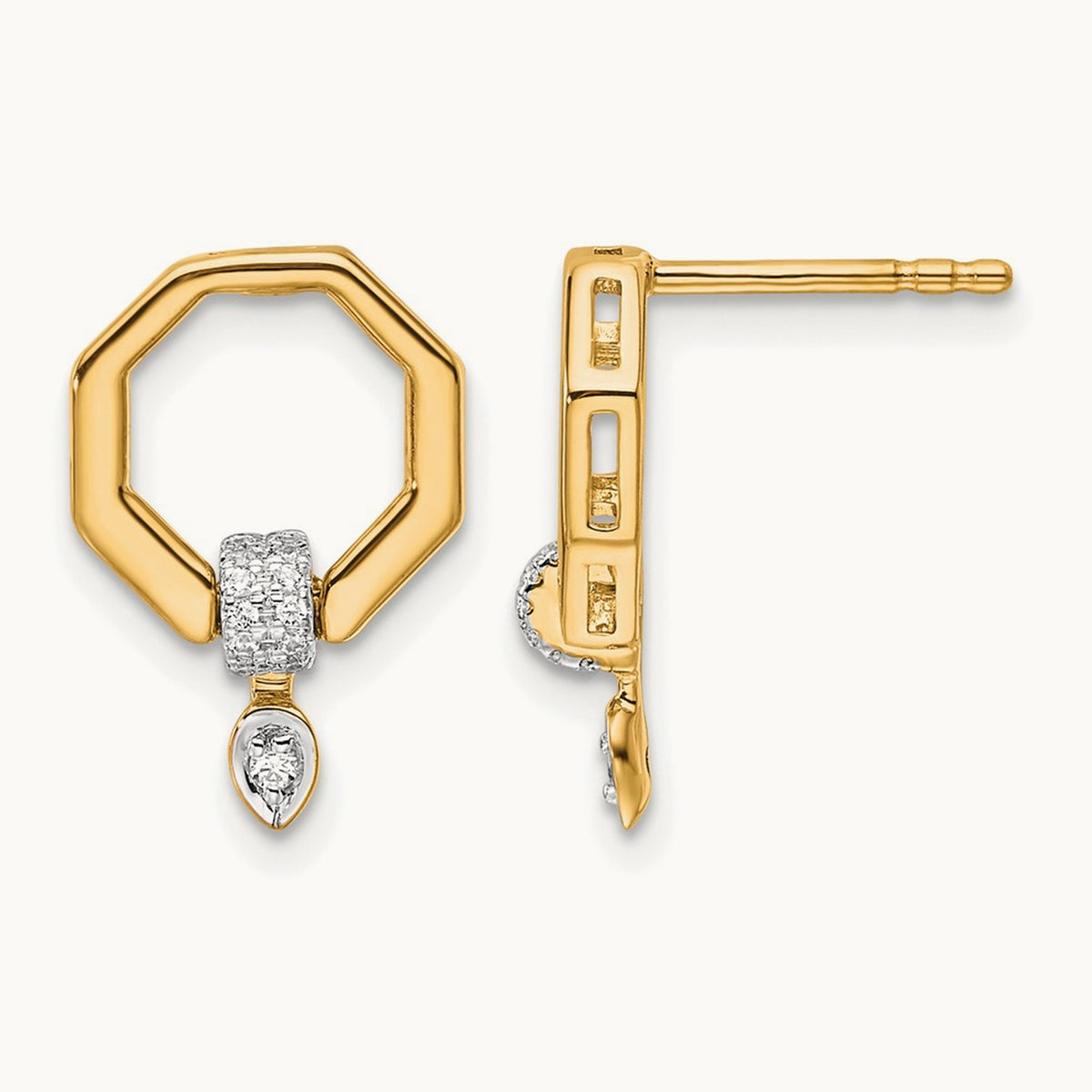 Polished Diamond Octagon Drop Post Earrings, 14K