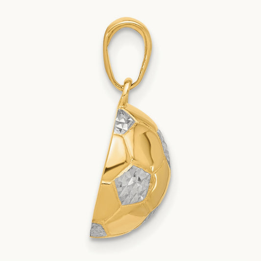 D/C Soccer Ball Pendant, 14K with White Rhodium